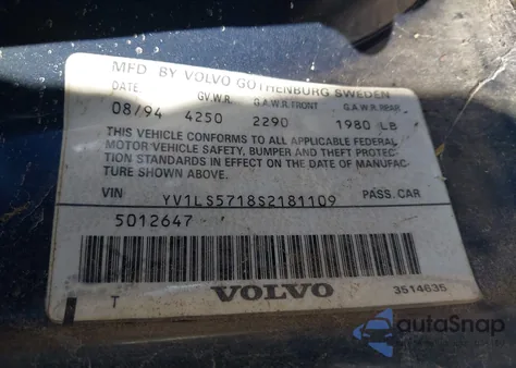 1995 Volvo 850 из США, поврежденный, VIN YV1LS5718S2181109